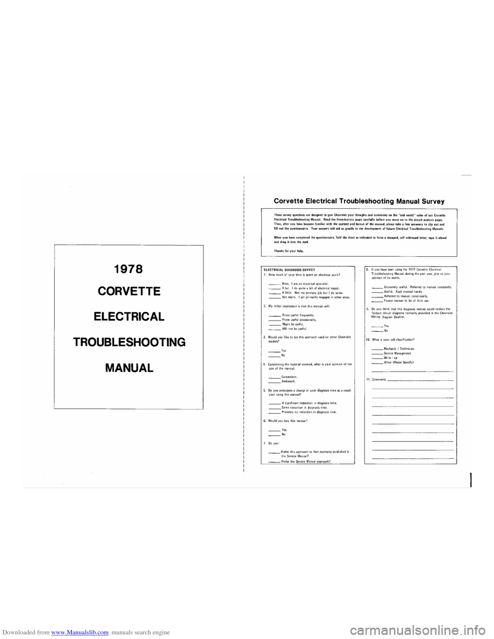 CHEVROLET CORVETTE 1978 3.G Electrical Troubleshooting Manual Downloaded from www.Manualslib.com manuals search engine    