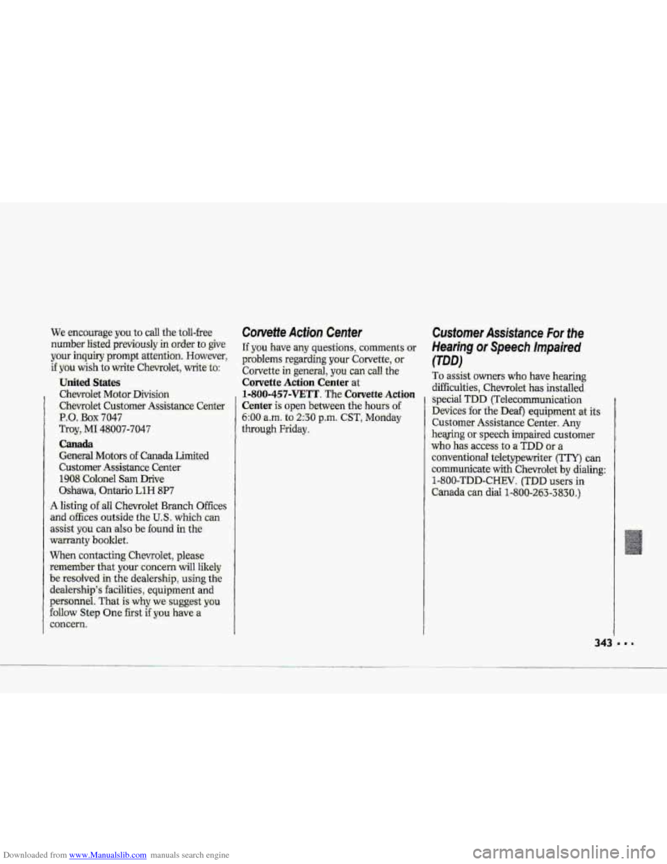 CHEVROLET CORVETTE 1993 4.G Owners Manual Downloaded from www.Manualslib.com manuals search engine R CHEVROLET CORVETTE 1993 4.G Owners Manual Downloaded from www.Manualslib.com manuals search engine R