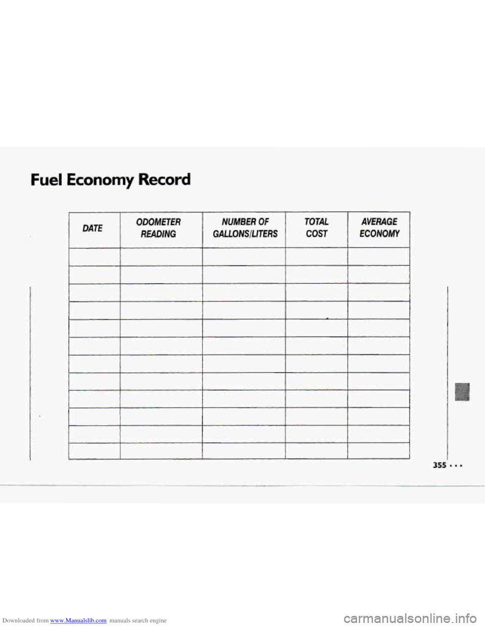 CHEVROLET CORVETTE 1993 4.G Owners Manual Downloaded from www.Manualslib.com manuals search engine Fuel Economy Record CHEVROLET CORVETTE 1993 4.G Owners Manual Downloaded from www.Manualslib.com manuals search engine Fuel Economy Record