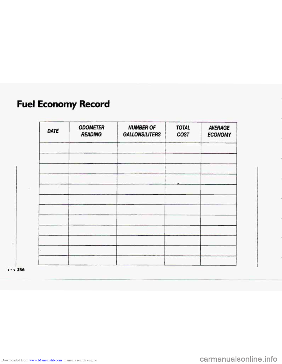 CHEVROLET CORVETTE 1993 4.G Owners Manual Downloaded from www.Manualslib.com manuals search engine Fuel Economy Record 
356   