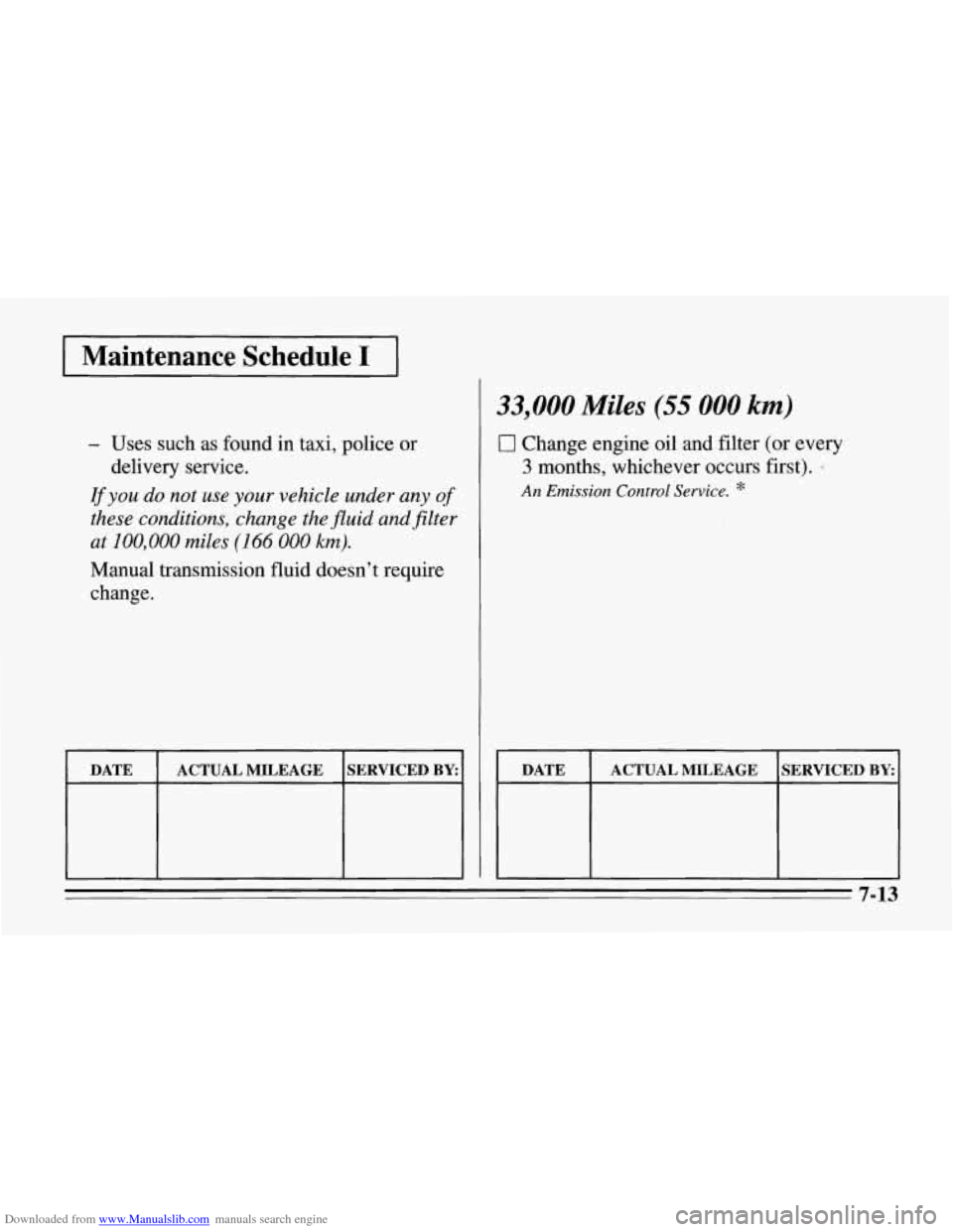 CHEVROLET CORVETTE 1995 4.G Owners Manual Downloaded from www.Manualslib.com manuals search engine Maintenance  Schedule I 
- Uses  such  as  found in tax 
delivery  service.  i, pol ice  or 
If you do 
not use your vehicle under any of 
thes