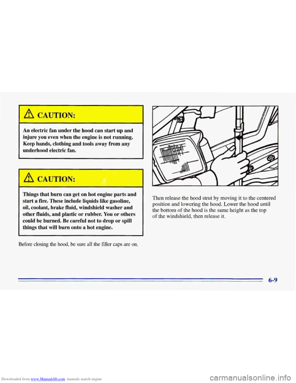 CHEVROLET CORVETTE 1996 4.G Owners Manual Downloaded from www.Manualslib.com manuals search engine I
An electric fan under the hood can start up and
injure you even when the engine is not running.
Keep hands, clothing and CHEVROLET CORVETTE 1996 4.G Owners Manual Downloaded from www.Manualslib.com manuals search engine I
An electric fan under the hood can start up and
injure you even when the engine is not running.
Keep hands, clothing and