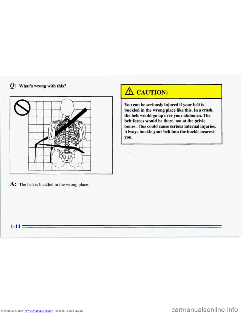 CHEVROLET CORVETTE 1996 4.G Owners Manual Downloaded from www.Manualslib.com manuals search engine @ What’s wrong with this?
lb
WTION:
You can be seriously injured if your belt is
buckled in the wrong place like this. In
a c CHEVROLET CORVETTE 1996 4.G Owners Manual Downloaded from www.Manualslib.com manuals search engine @ What’s wrong with this?
lb
WTION:
You can be seriously injured if your belt is
buckled in the wrong place like this. In
a c