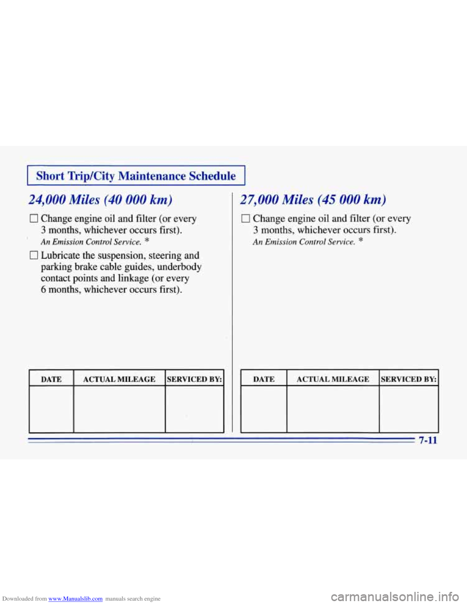 CHEVROLET CORVETTE 1996 4.G Owners Manual Downloaded from www.Manualslib.com manuals search engine I Short Trip/City Maintenance Schedule I
24,000 Miles (40 000 km)
0 Change engine oil and filter (or every
3 months, whichever occurs CHEVROLET CORVETTE 1996 4.G Owners Manual Downloaded from www.Manualslib.com manuals search engine I Short Trip/City Maintenance Schedule I
24,000 Miles (40 000 km)
0 Change engine oil and filter (or every
3 months, whichever occurs