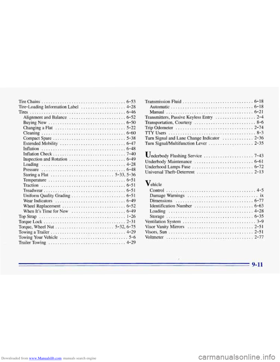 CHEVROLET CORVETTE 1996 4.G Owners Manual Downloaded from www.Manualslib.com manuals search engine Tire Chains .................................. 6-53
Tire-Loading Information Label
................... 4-28
Tires
...................... CHEVROLET CORVETTE 1996 4.G Owners Manual Downloaded from www.Manualslib.com manuals search engine Tire Chains .................................. 6-53
Tire-Loading Information Label
................... 4-28
Tires
......................