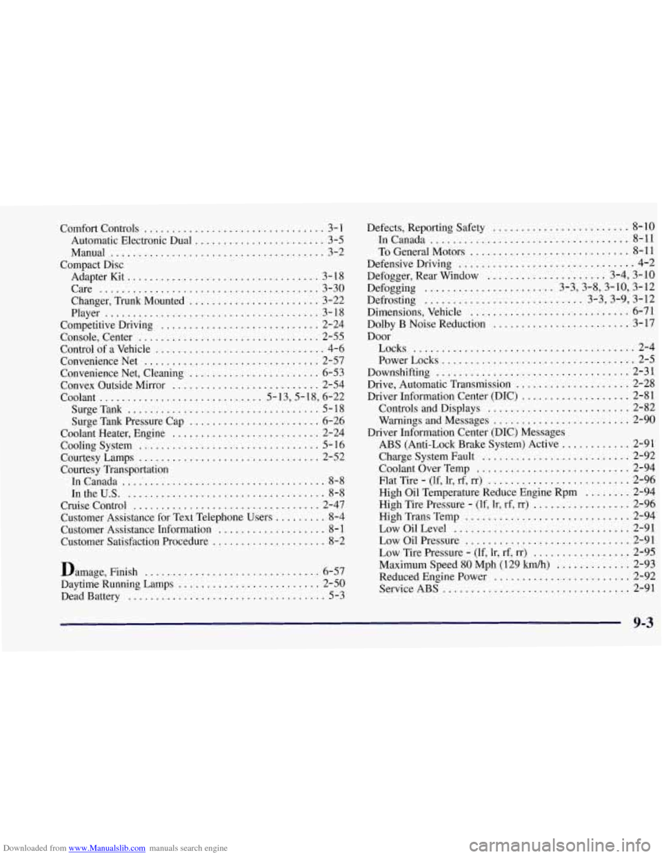 CHEVROLET CORVETTE 1997 5.G User Guide Downloaded from www.Manualslib.com manuals search engine Comfort  Controls ................................ 3- 1 
Automatic  Electronic  Dual ....................... 3-5 
Manual 
.....................