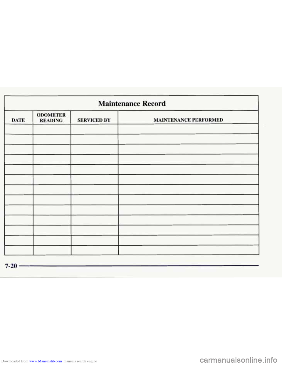 CHEVROLET CORVETTE 1998 5.G Owners Manual Downloaded from www.Manualslib.com manuals search engine Maintenance Record CHEVROLET CORVETTE 1998 5.G Owners Manual Downloaded from www.Manualslib.com manuals search engine Maintenance Record