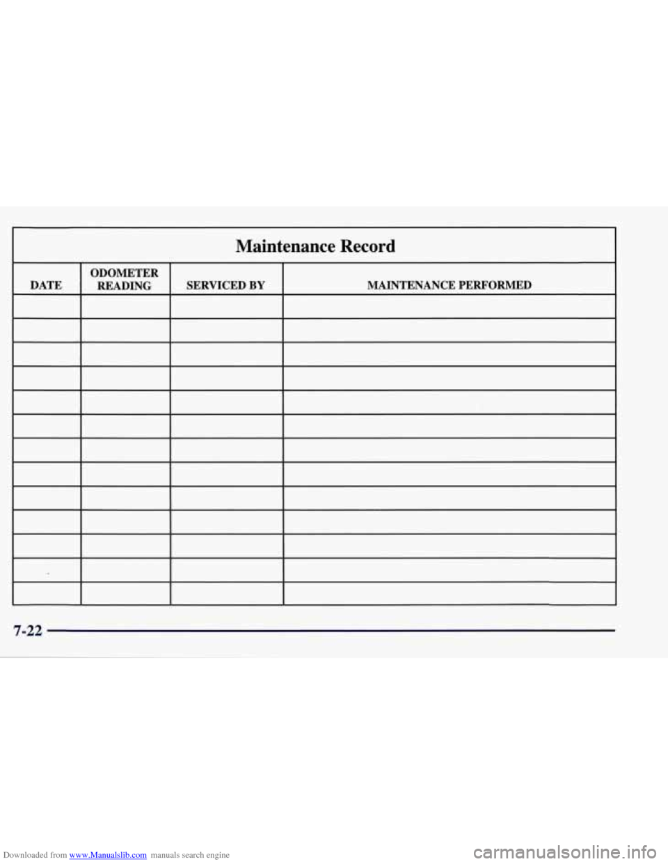 CHEVROLET CORVETTE 1998 5.G Owners Manual Downloaded from www.Manualslib.com manuals search engine Maintenance Record CHEVROLET CORVETTE 1998 5.G Owners Manual Downloaded from www.Manualslib.com manuals search engine Maintenance Record