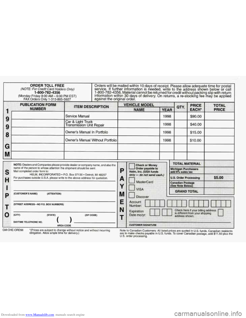 CHEVROLET CORVETTE 1998 5.G Owners Manual Downloaded from www.Manualslib.com manuals search engine r CHEVROLET CORVETTE 1998 5.G Owners Manual Downloaded from www.Manualslib.com manuals search engine r