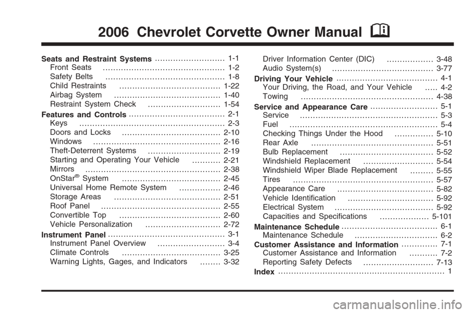 CHEVROLET CORVETTE 2006 6.G Owners Manual 