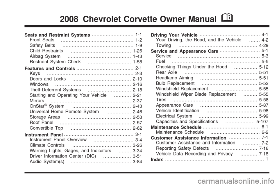 CHEVROLET CORVETTE 2008 6.G Owners Manual 