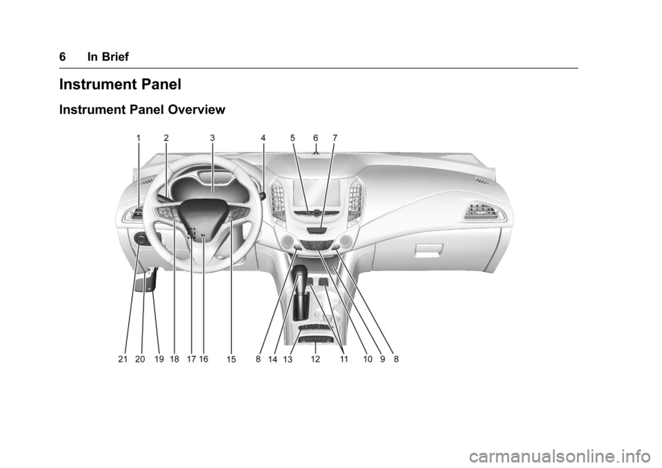 CHEVROLET CRUZE 2016 1.G Owners Manual Chevrolet Cruze Owner Manual (GMNA-Localizing-U.S./Canada/Mexico-
9234744) - 2016 - CRC - 3/9/16
6 In Brief
Instrument Panel
Instrument Panel Overview 