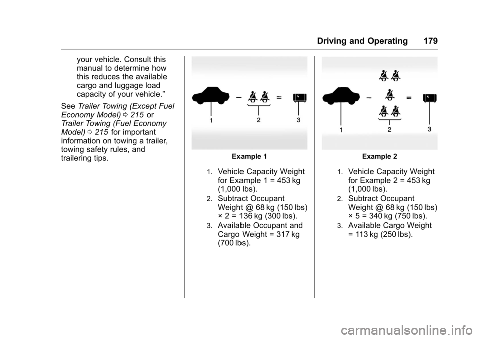 CHEVROLET CRUZE LIMITED 2016 2.G Owners Manual Chevrolet Cruze Limited Owner Manual (GMNA-Localizing-U.S./Canada-
9282844) - 2016 - crc - 9/3/15
Driving and Operating 179
your vehicle. Consult this
manual to determine how
this reduces the availabl