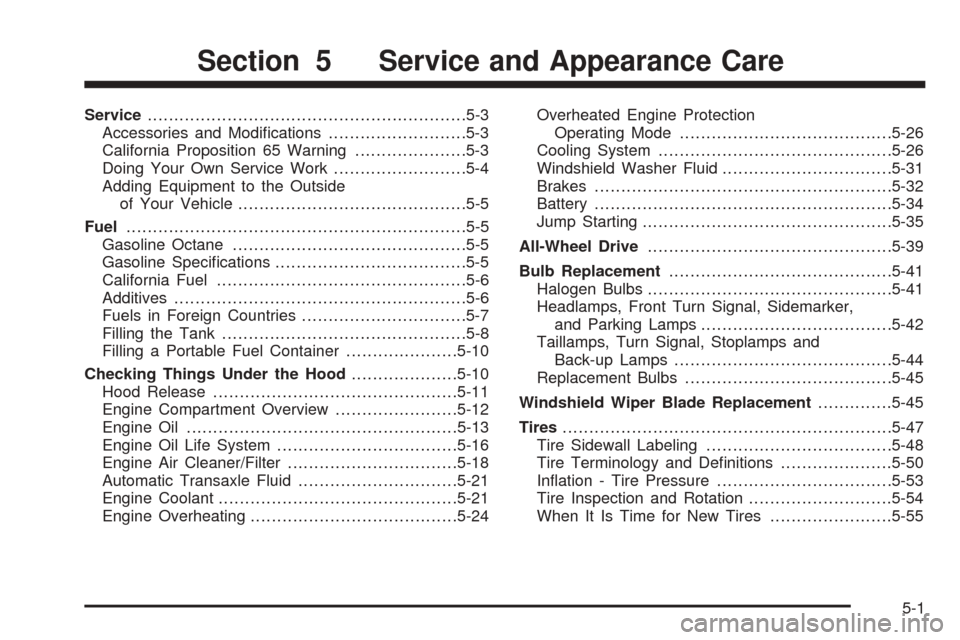 CHEVROLET EQUINOX 2006 1.G Owners Manual Service............................................................5-3
Accessories and Modi�cations..........................5-3
California Proposition 65 Warning.....................5-3
Doing Your Ow