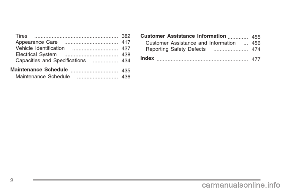CHEVROLET EQUINOX 2007 1.G Owners Manual Tires
..................................................... 382
Appearance Care
.................................. 417
Vehicle Identi�cation
............................. 427
Electrical System
.......