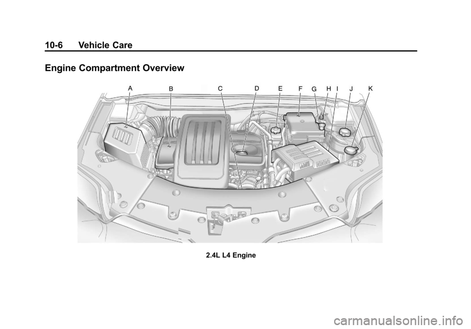 CHEVROLET EQUINOX 2012 2.G Owners Manual Black plate (6,1)Chevrolet Equinox Owner Manual - 2012
10-6 Vehicle Care
Engine Compartment Overview
2.4L L4 Engine CHEVROLET EQUINOX 2012 2.G Owners Manual Black plate (6,1)Chevrolet Equinox Owner Manual - 2012
10-6 Vehicle Care
Engine Compartment Overview
2.4L L4 Engine