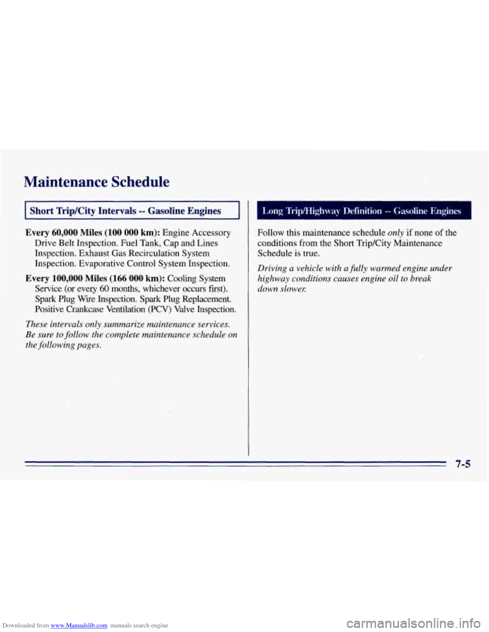 CHEVROLET EXPRESS 1996 1.G Owners Manual Downloaded from www.Manualslib.com manuals search engine Maintenance Schedule
I Short TripKity Intervals -- Gasoline Engines I
Every 60,000 Miles (100 000 km): Engine Accessory
Drive Belt In CHEVROLET EXPRESS 1996 1.G Owners Manual Downloaded from www.Manualslib.com manuals search engine Maintenance Schedule
I Short TripKity Intervals -- Gasoline Engines I
Every 60,000 Miles (100 000 km): Engine Accessory
Drive Belt In