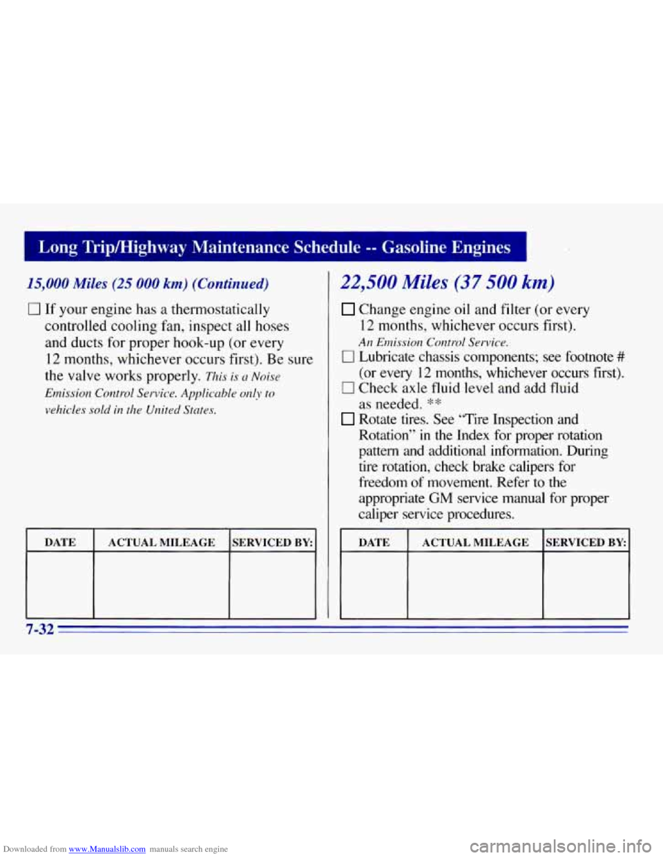 CHEVROLET EXPRESS 1996 1.G Owners Manual Downloaded from www.Manualslib.com manuals search engine I Long Tripmighway Maintenarlc ~ whedule -- Gasoline Engines 1
15,000 Miles (25 000 km) (Continued)
0 If your engine has a thermostati CHEVROLET EXPRESS 1996 1.G Owners Manual Downloaded from www.Manualslib.com manuals search engine I Long Tripmighway Maintenarlc ~ whedule -- Gasoline Engines 1
15,000 Miles (25 000 km) (Continued)
0 If your engine has a thermostati