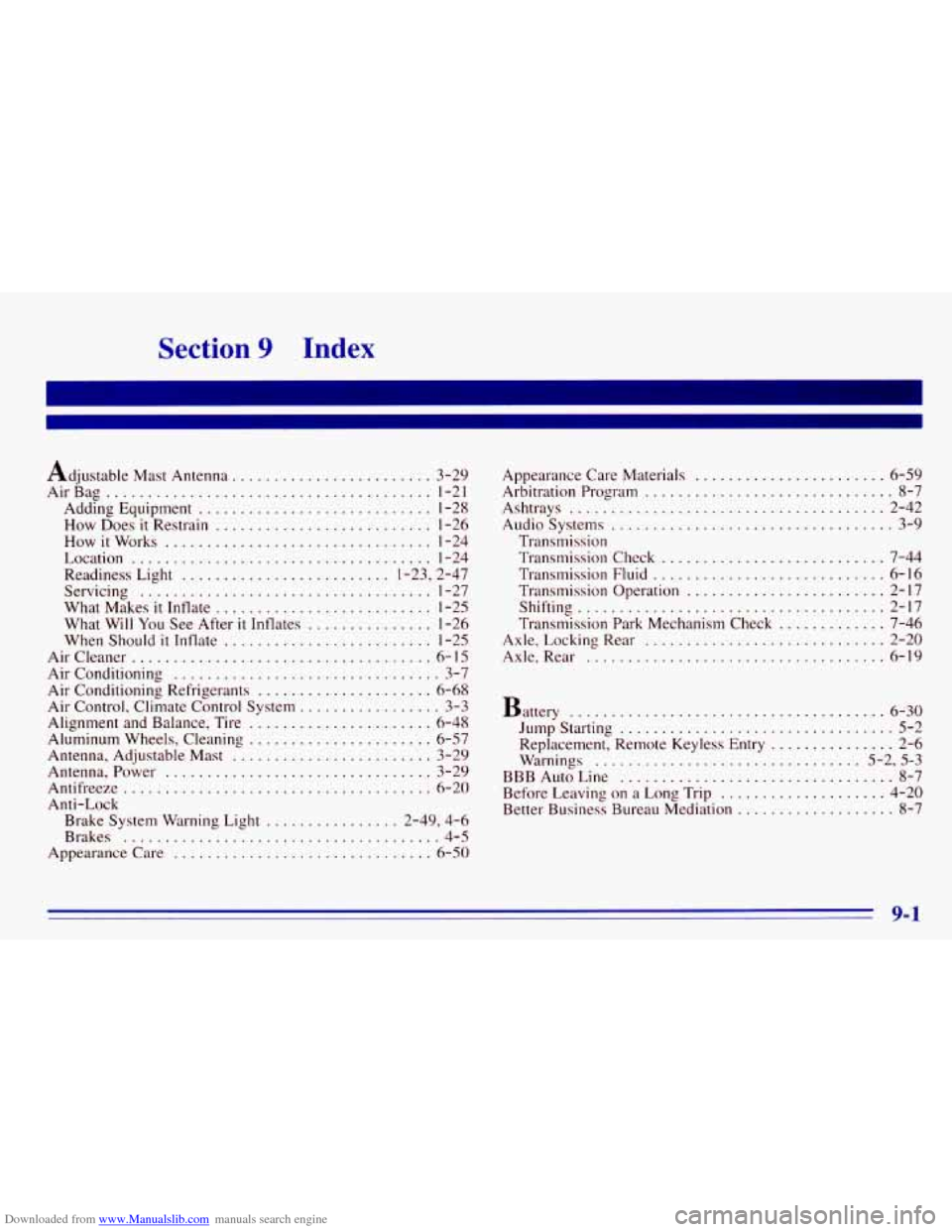 CHEVROLET EXPRESS 1996 1.G Owners Manual Downloaded from www.Manualslib.com manuals search engine Section 9 Index
Adjustable Mast Antenna ........................ 3-29
AirBag
....................................... 1-21
Adding Equipment CHEVROLET EXPRESS 1996 1.G Owners Manual Downloaded from www.Manualslib.com manuals search engine Section 9 Index
Adjustable Mast Antenna ........................ 3-29
AirBag
....................................... 1-21
Adding Equipment