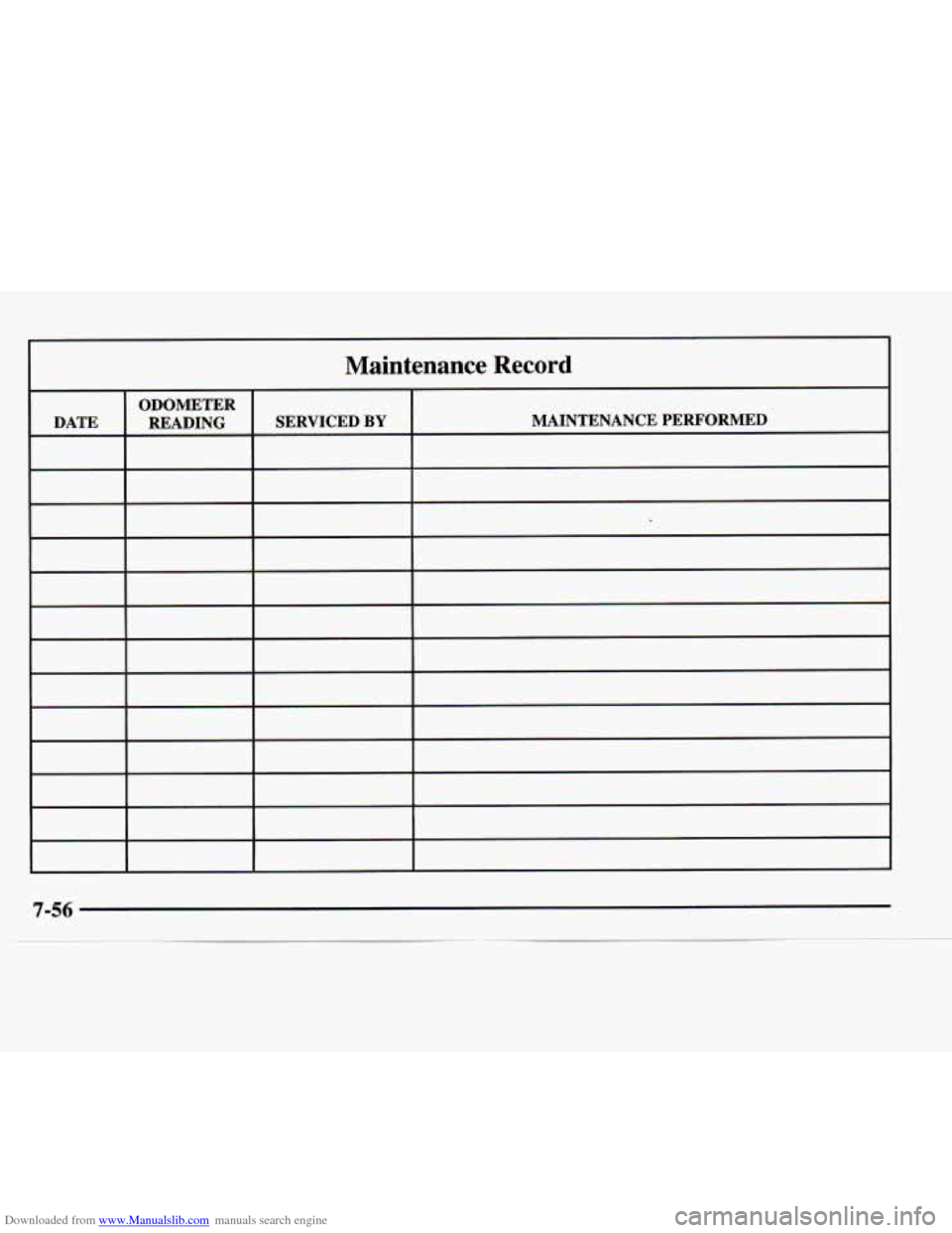 CHEVROLET EXPRESS 1997 1.G Owners Manual Downloaded from www.Manualslib.com manuals search engine Maintenance Record CHEVROLET EXPRESS 1997 1.G Owners Manual Downloaded from www.Manualslib.com manuals search engine Maintenance Record