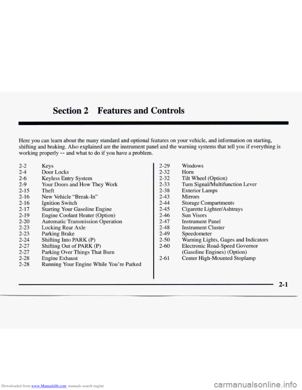 CHEVROLET EXPRESS 1997 1.G Repair Manual Downloaded from www.Manualslib.com manuals search engine Section 2 Features  and  Controls 
Here you can learn about  the many standard and optional features  on your vehicle, and information  on star