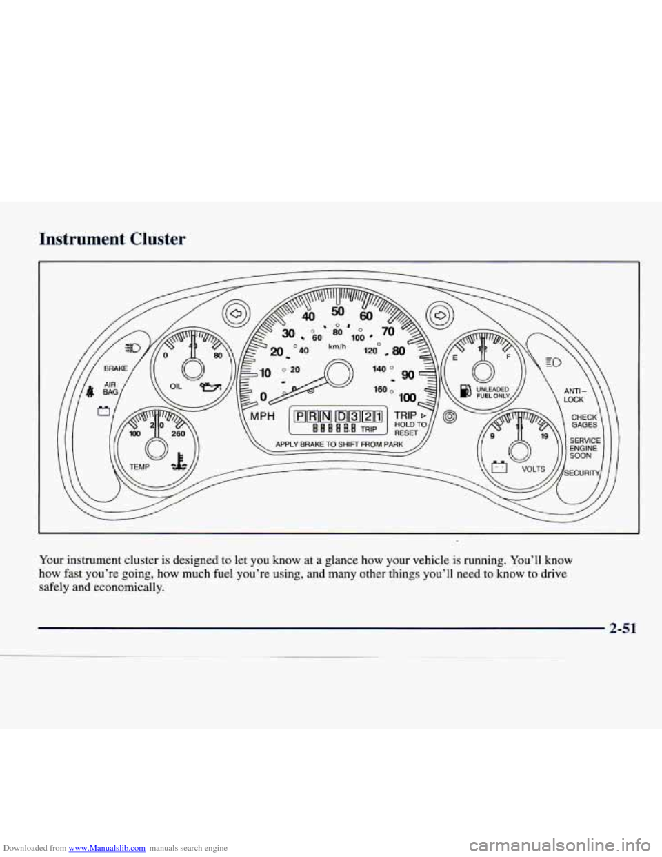CHEVROLET EXPRESS 1998 1.G Owners Manual Downloaded from www.Manualslib.com manuals search engine Instrument Cluster
Your instrument cluster is designed to let you know at a glance how your vehicle is running. You’ll know
how CHEVROLET EXPRESS 1998 1.G Owners Manual Downloaded from www.Manualslib.com manuals search engine Instrument Cluster
Your instrument cluster is designed to let you know at a glance how your vehicle is running. You’ll know
how