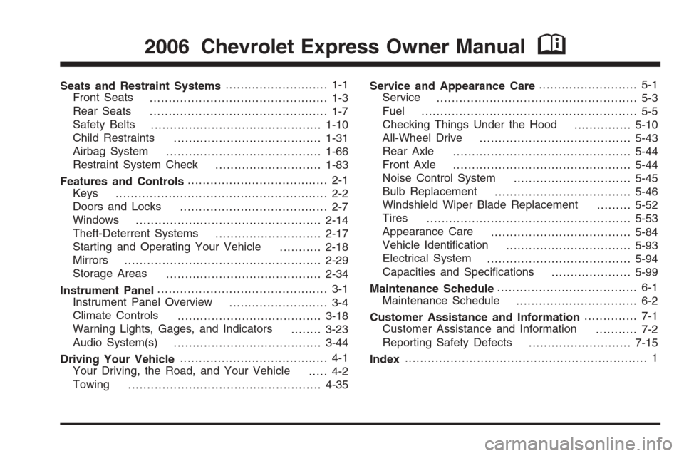 CHEVROLET EXPRESS CARGO VAN 2006 1.G Owners Manual 