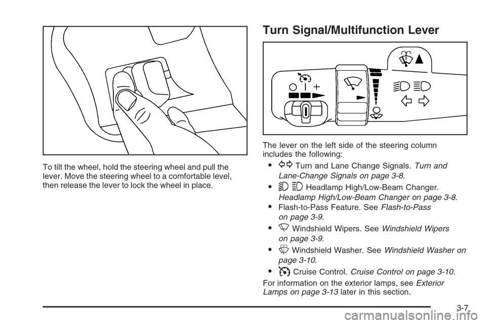 CHEVROLET EXPRESS CARGO VAN 2006 1.G Owners Manual To tilt the wheel, hold the steering wheel and pull the
lever. Move the steering wheel to a comfortable level,
then release the lever to lock the wheel in place.
Turn Signal/Multifunction Lever
The le