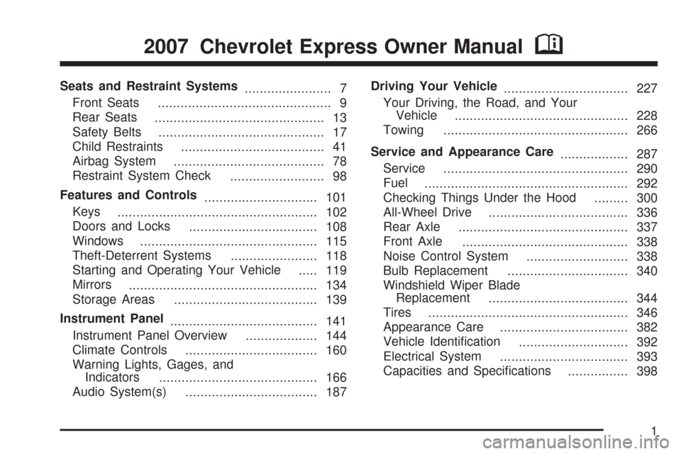 CHEVROLET EXPRESS CARGO VAN 2007 1.G Owners Manual 