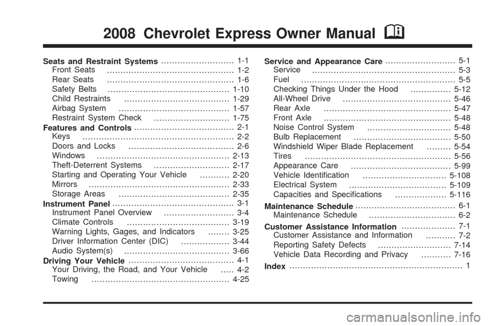 CHEVROLET EXPRESS CARGO VAN 2008 1.G Owners Manual 