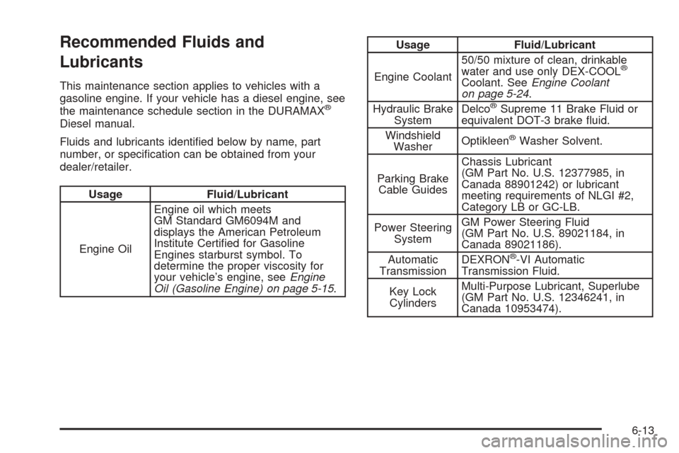 CHEVROLET EXPRESS CARGO VAN 2008 1.G Owners Guide Recommended Fluids and
Lubricants
This maintenance section applies to vehicles with a
gasoline engine. If your vehicle has a diesel engine, see
the maintenance schedule section in the DURAMAX
®
Diese