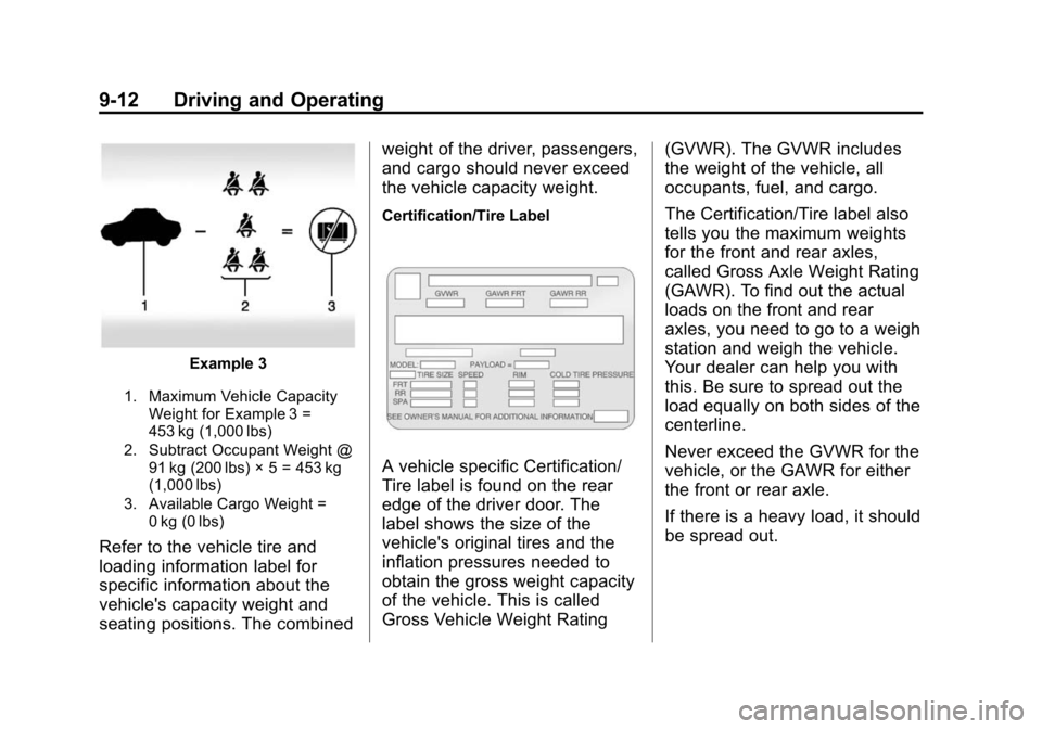 CHEVROLET EXPRESS CARGO VAN 2016 1.G Owners Manual Black plate (12,1)Chevrolet Express Owner Manual (GMNA-Localizing-U.S./Canada/Mexico-
7707481) - 2015 - CRC - 4/30/14
9-12 Driving and Operating
Example 3
1. Maximum Vehicle CapacityWeight for Example