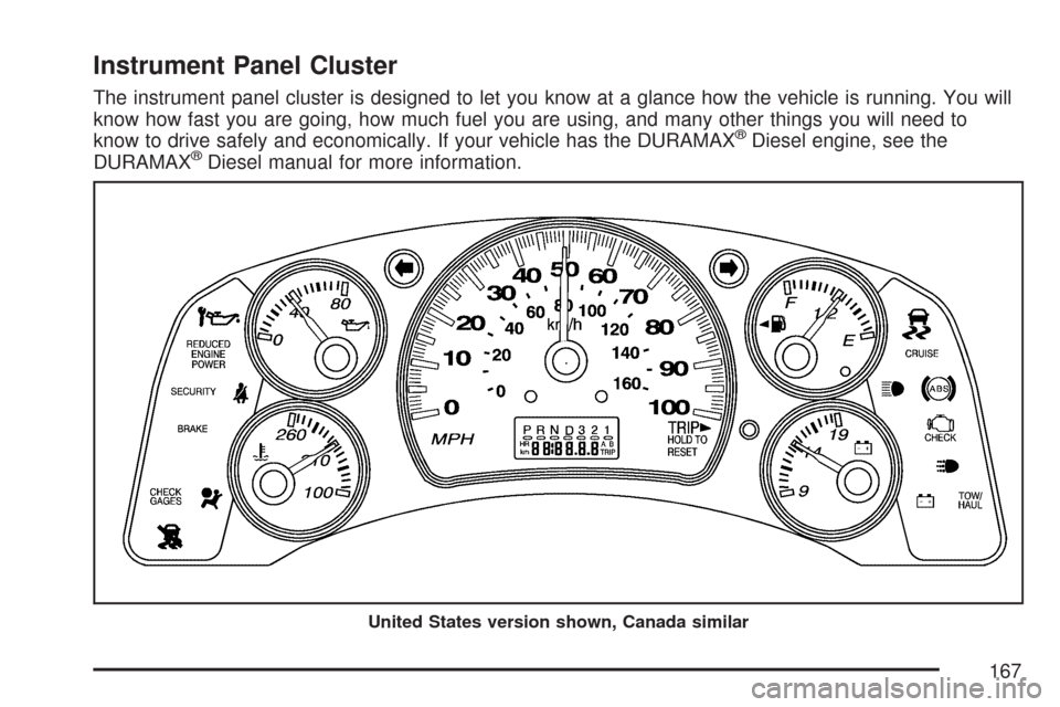 CHEVROLET EXPRESS PASSANGER 2007 1.G Owners Manual Instrument Panel Cluster
The instrument panel cluster is designed to let you know at a glance how the vehicle is running. You will
know how fast you are going, how much fuel you are using, and many ot