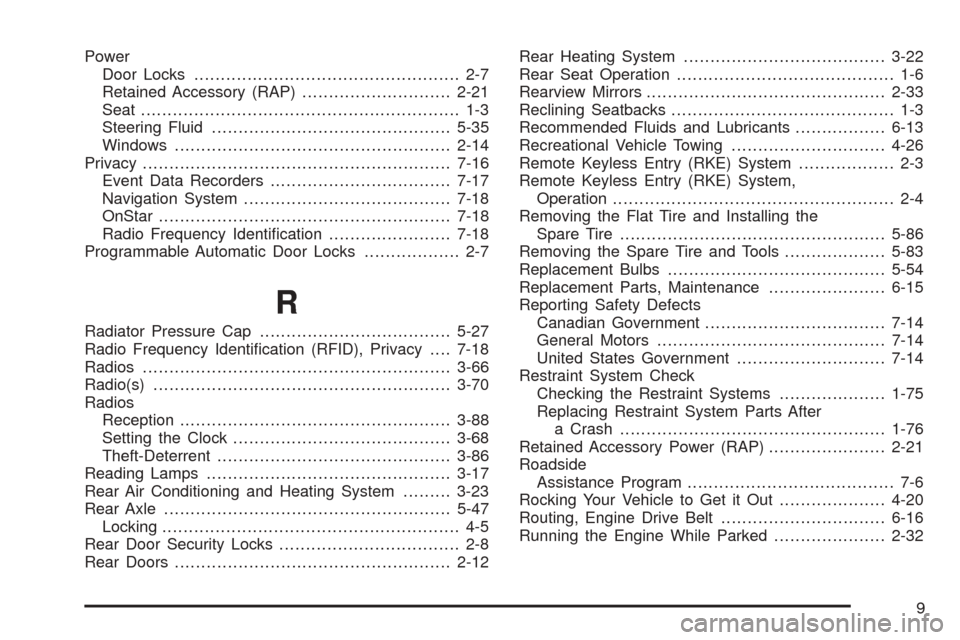 CHEVROLET EXPRESS PASSANGER 2008 1.G Owners Manual Power
Door Locks.................................................. 2-7
Retained Accessory (RAP)............................2-21
Seat............................................................ 1-3
Ste