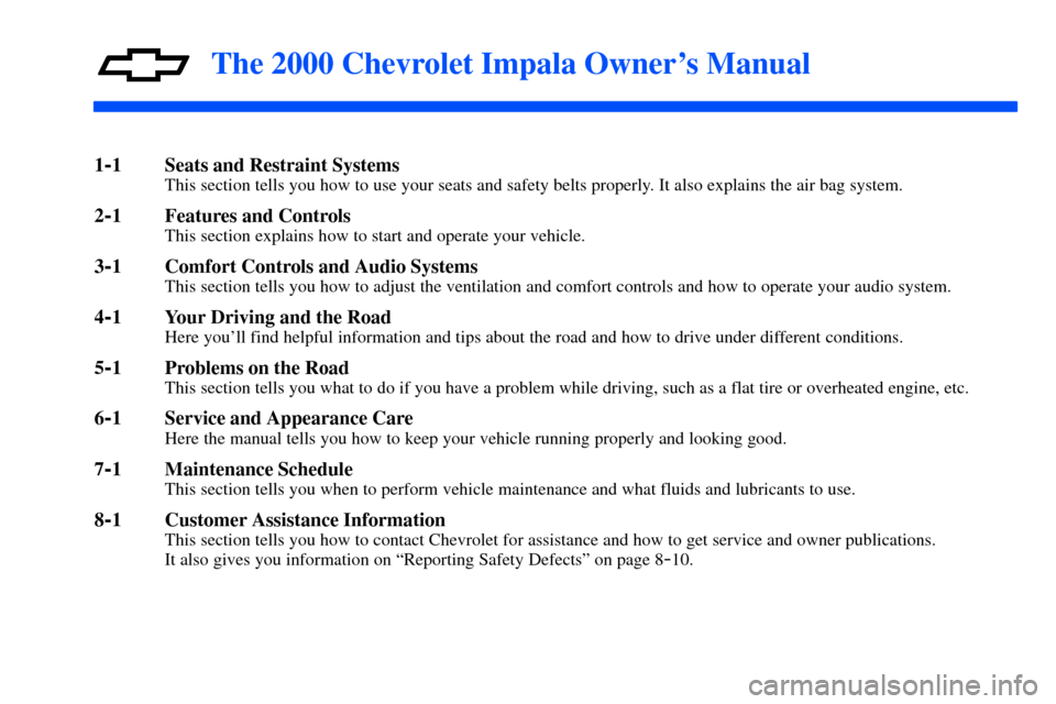 CHEVROLET IMPALA 2000 8.G Owners Manual yellowblue     
i 