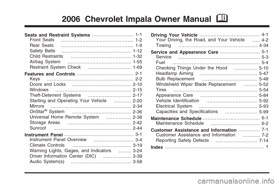 CHEVROLET IMPALA 2006 9.G Owners Manual 