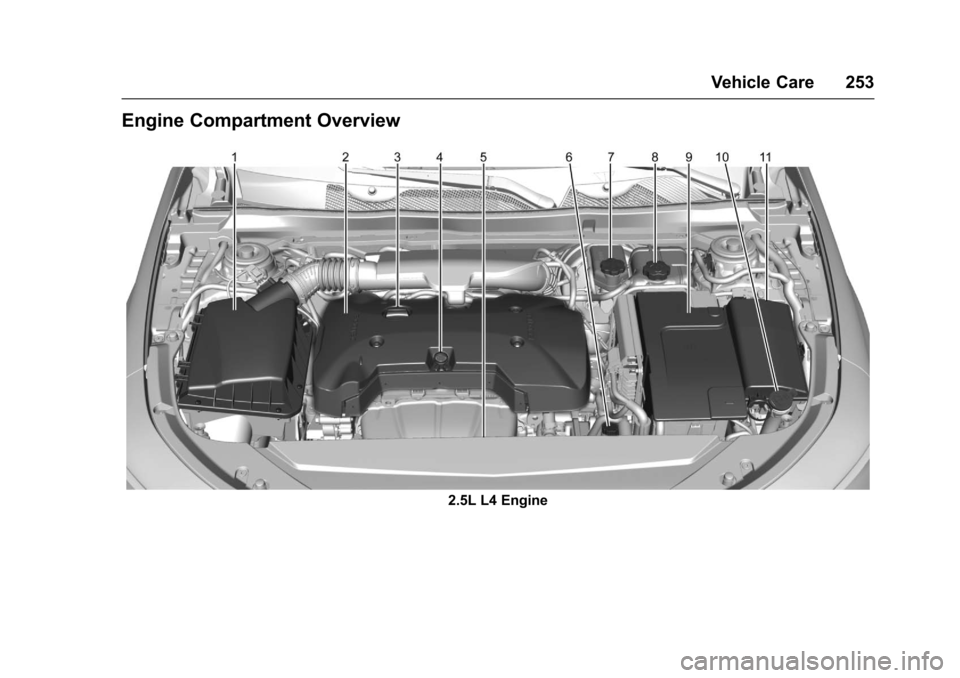 CHEVROLET IMPALA 2017 10.G Owners Manual Chevrolet Impala Owner Manual (GMNA-Localizing-U.S./Canada-9921197) -
2017 - crc - 3/30/16
Vehicle Care 253
Engine Compartment Overview
2.5L L4 Engine CHEVROLET IMPALA 2017 10.G Owners Manual Chevrolet Impala Owner Manual (GMNA-Localizing-U.S./Canada-9921197) -
2017 - crc - 3/30/16
Vehicle Care 253
Engine Compartment Overview
2.5L L4 Engine