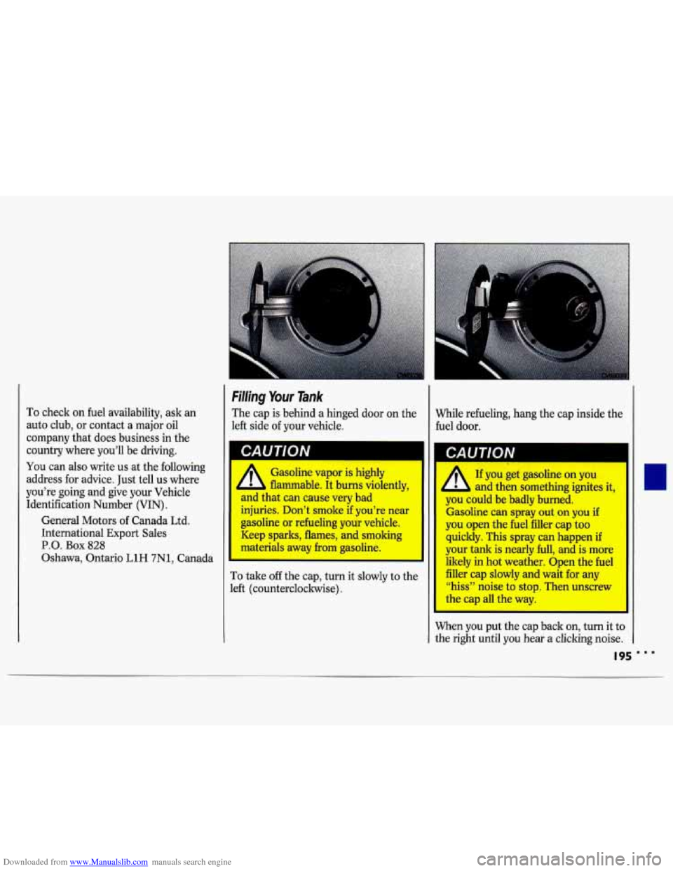 CHEVROLET LUMINA 1993 1.G Owners Manual Downloaded from www.Manualslib.com manuals search engine To check on fuel  availability,  ask an 
auto club,  or  contact a  major  oil 
company  that does  business  in the 
country where  you’ll  