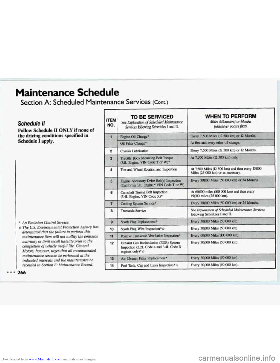 CHEVROLET LUMINA 1993 1.G Owners Manual Downloaded from www.Manualslib.com manuals search engine Maintenance  Schedule 
Section A: Scheduled  Maintenance  Services (Cant.) 
Schedule I/ 
Follow Schedule I1 ONLY if none of 
the driving condit