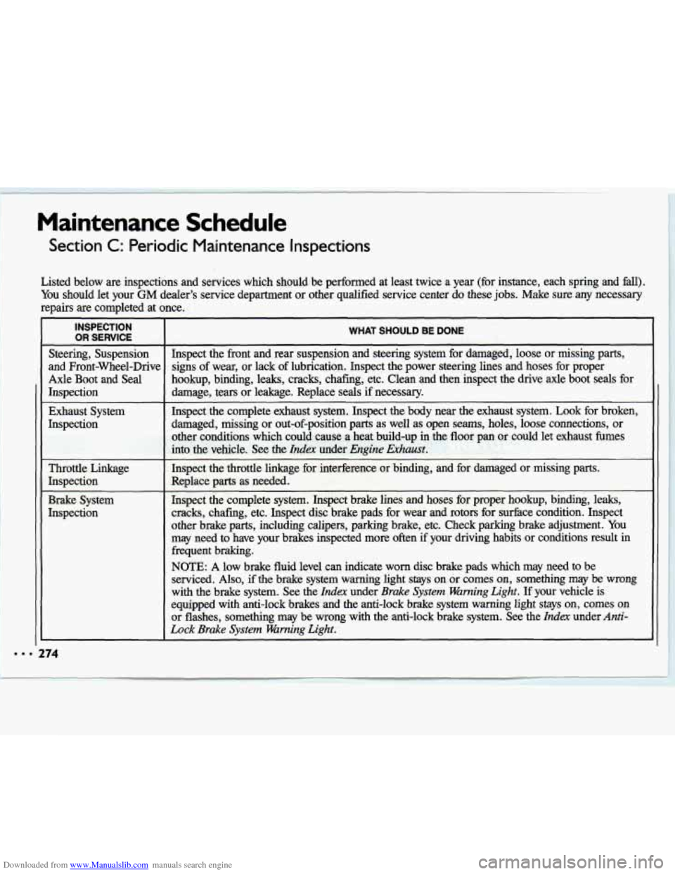 CHEVROLET LUMINA 1993 1.G Owners Manual Downloaded from www.Manualslib.com manuals search engine Maintenance Schedule 
Section C: Periodic Maintenance  Inspections 
Listed  below  are inspections  and  services  which  should  be performed 