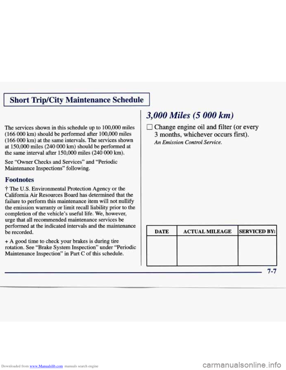 CHEVROLET MALIBU 1997 5.G Owners Manual Downloaded from www.Manualslib.com manuals search engine IShort TripKity Maintenance Schedule I
The services shown in this schedule up to 100,000 miles
(166
000 km) should be performed aft CHEVROLET MALIBU 1997 5.G Owners Manual Downloaded from www.Manualslib.com manuals search engine IShort TripKity Maintenance Schedule I
The services shown in this schedule up to 100,000 miles
(166
000 km) should be performed aft