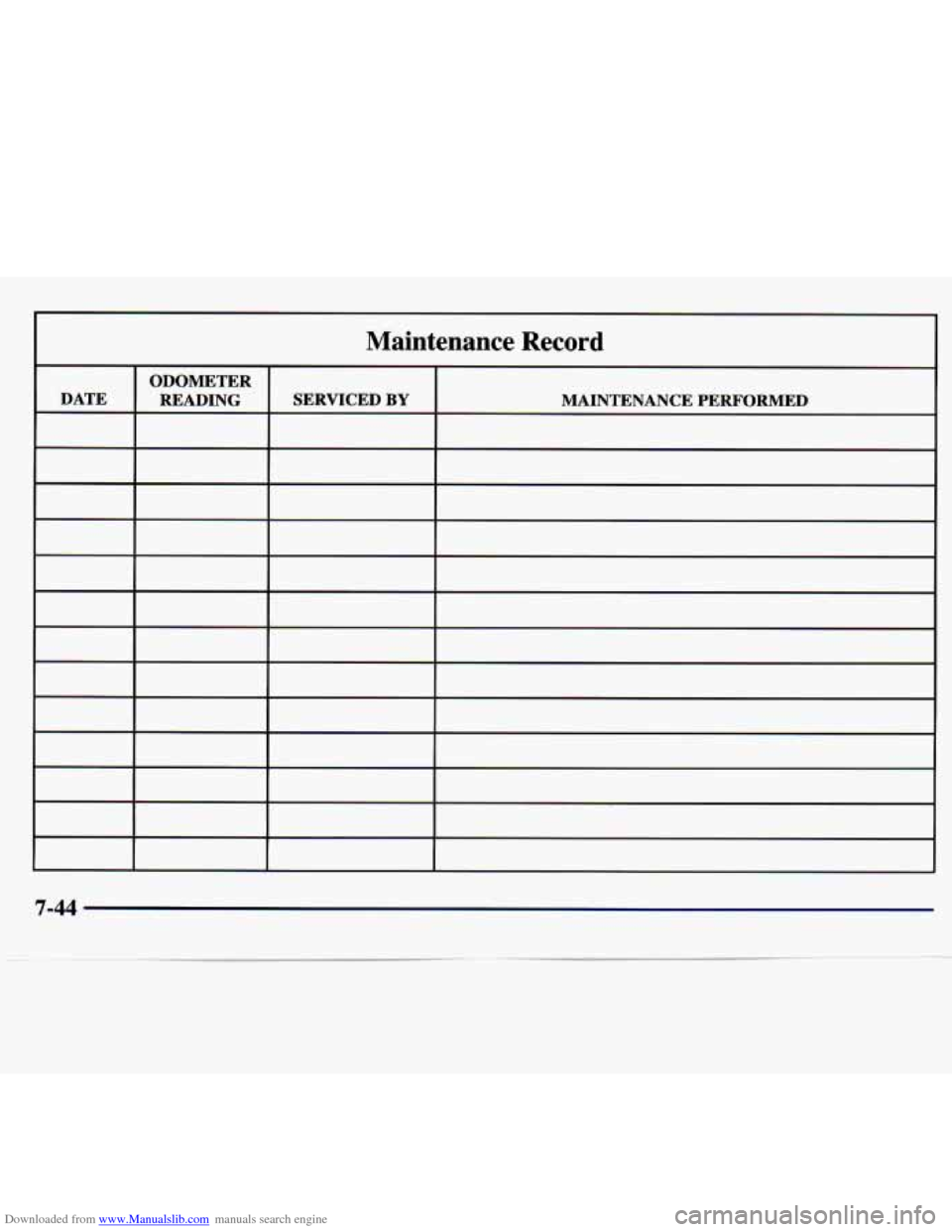 CHEVROLET MALIBU 1997 5.G Owners Manual Downloaded from www.Manualslib.com manuals search engine Maintenance  Record 
MAINTENANCE  PERFORMED 
7-44   