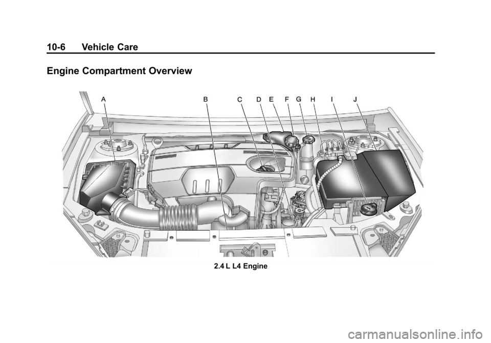 CHEVROLET MALIBU 2011 7.G Owners Manual Black plate (6,1)Chevrolet Malibu Owner Manual - 2011
10-6 Vehicle Care
Engine Compartment Overview
2.4 L L4 Engine 