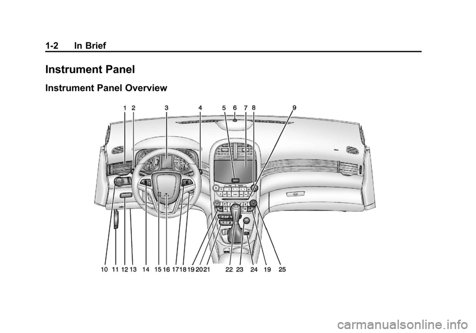 CHEVROLET MALIBU 2013 8.G Owners Manual Black plate (2,1)Chevrolet Malibu Owner Manual - 2013 - CRC - 6/6/12
1-2 In Brief
Instrument Panel
Instrument Panel Overview 