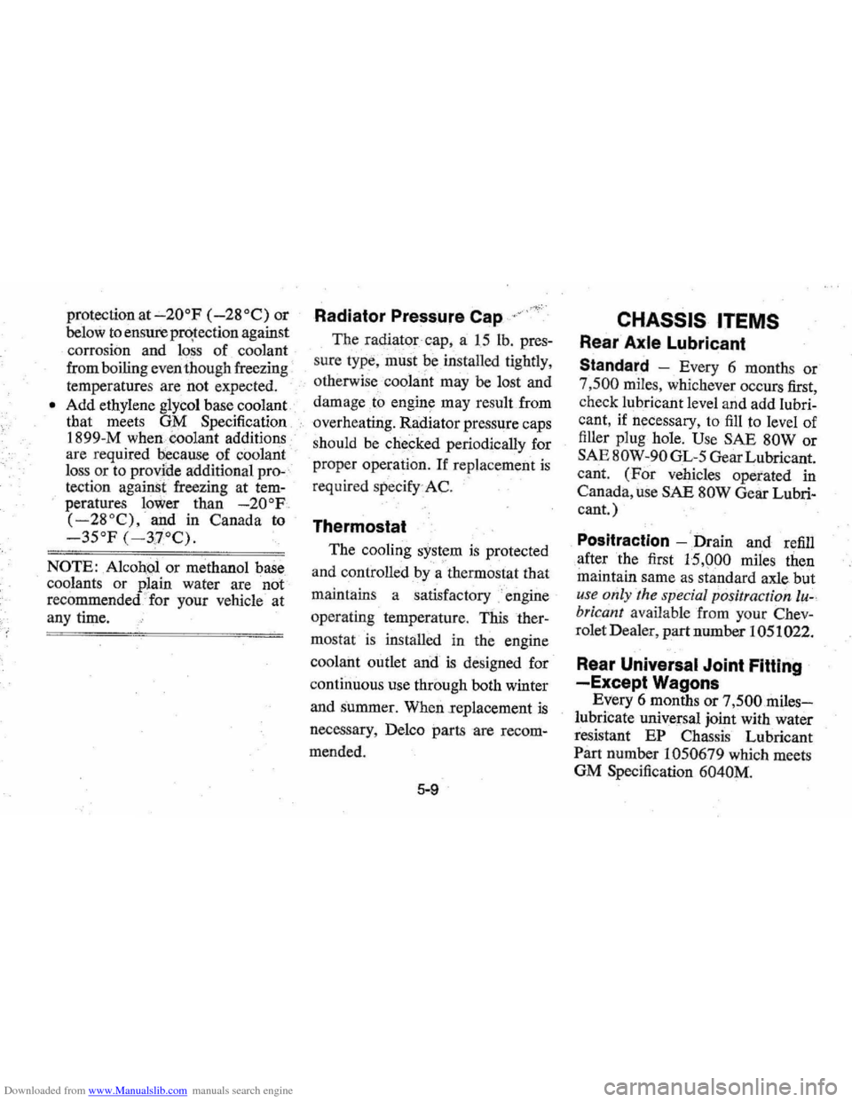 CHEVROLET MONTE CARLO 1976 2.G Owners Manual Downloaded from www.Manualslib.com manuals search engine --; 
protection at-20op (-2S0C) or 
below to ensure pro;tection against 
corrosion  and loss 
of coolant 
from boiling  even though  freezing 