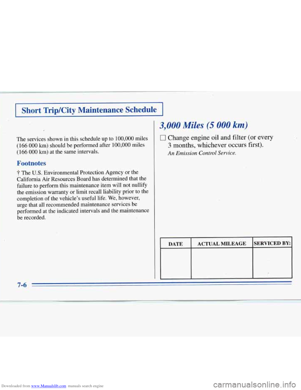 CHEVROLET MONTE CARLO 1996 5.G Owners Manual Downloaded from www.Manualslib.com manuals search engine Short Trip/City Maintenance Schedule
The services shown in .this schedule up to 100,000 miles
(166 000 km) should be performed after CHEVROLET MONTE CARLO 1996 5.G Owners Manual Downloaded from www.Manualslib.com manuals search engine Short Trip/City Maintenance Schedule
The services shown in .this schedule up to 100,000 miles
(166 000 km) should be performed after