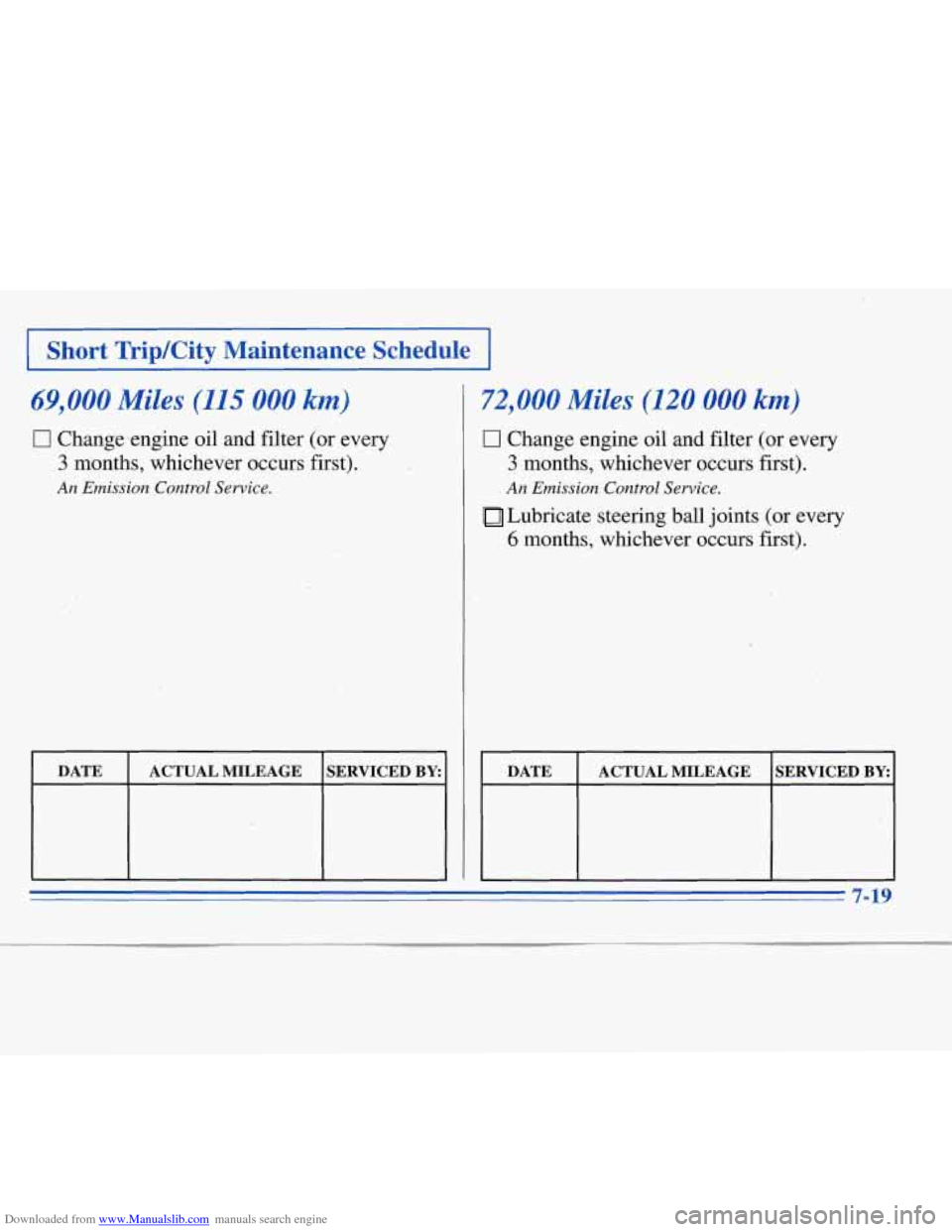 CHEVROLET MONTE CARLO 1996 5.G Owners Manual Downloaded from www.Manualslib.com manuals search engine 11 Short TripKity Maintenance Schedu
69,000 Miles (115 000 km)
17 Change.engine oil and filter (or every
3 months, whichever occurs firs CHEVROLET MONTE CARLO 1996 5.G Owners Manual Downloaded from www.Manualslib.com manuals search engine 11 Short TripKity Maintenance Schedu
69,000 Miles (115 000 km)
17 Change.engine oil and filter (or every
3 months, whichever occurs firs