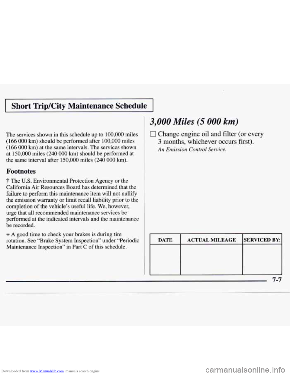 CHEVROLET MONTE CARLO 1997 5.G Owners Manual Downloaded from www.Manualslib.com manuals search engine I Short TripKity Maintenance Schedule I
The services shown in this schedule up to 100,000 miles
(166 000 km) should be performed after CHEVROLET MONTE CARLO 1997 5.G Owners Manual Downloaded from www.Manualslib.com manuals search engine I Short TripKity Maintenance Schedule I
The services shown in this schedule up to 100,000 miles
(166 000 km) should be performed after