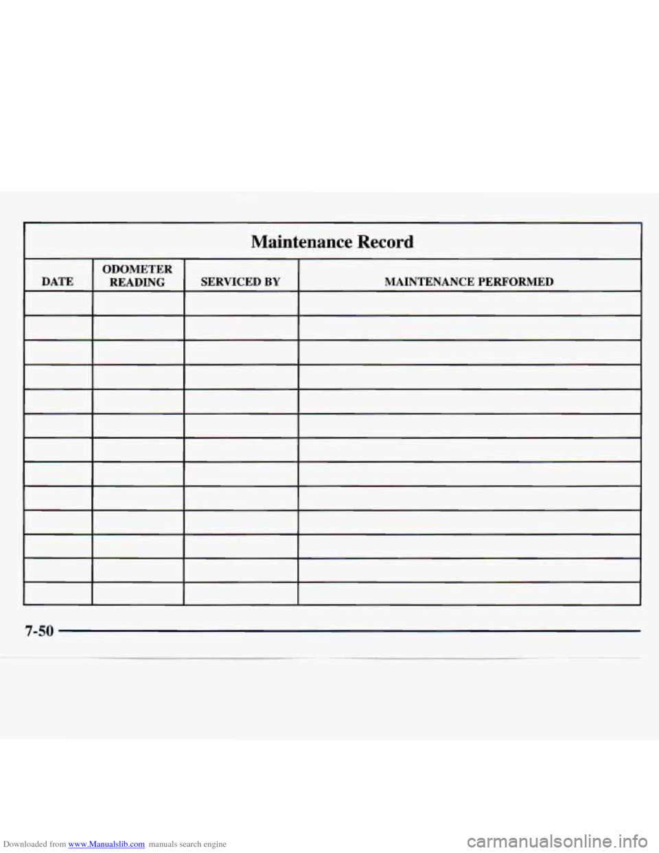 CHEVROLET MONTE CARLO 1997 5.G Owners Manual Downloaded from www.Manualslib.com manuals search engine I
Maintenance Record CHEVROLET MONTE CARLO 1997 5.G Owners Manual Downloaded from www.Manualslib.com manuals search engine I
Maintenance Record