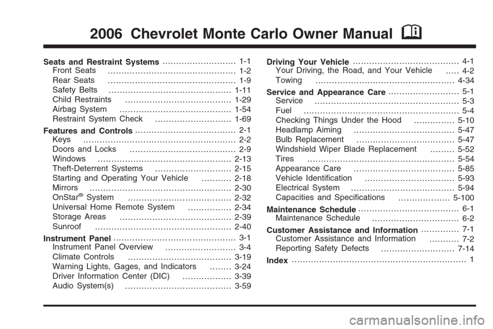 CHEVROLET MONTE CARLO 2006 6.G Owners Manual 